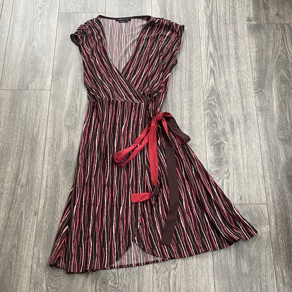 BCBGMaxAzria - Brown/Pink/White Striped Midi Dress - Size M
